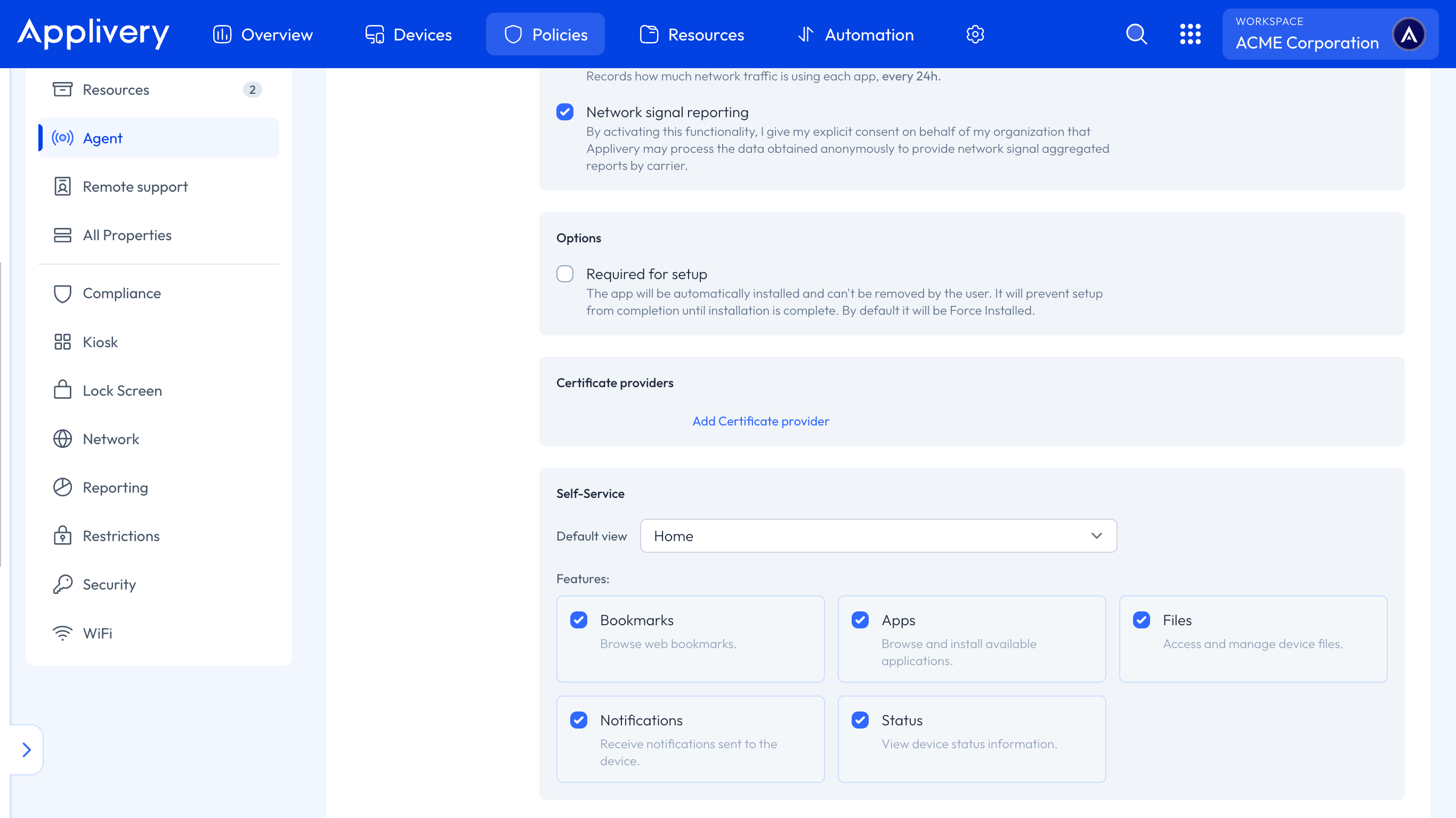 android self service configuration