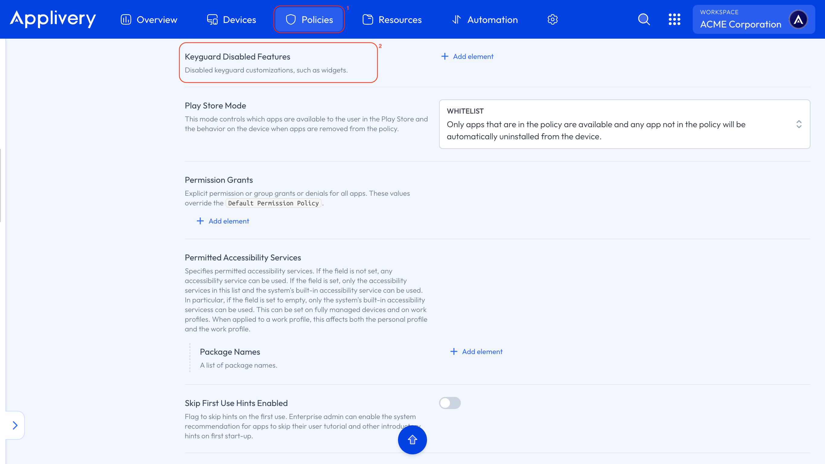 keyguard disabled features
