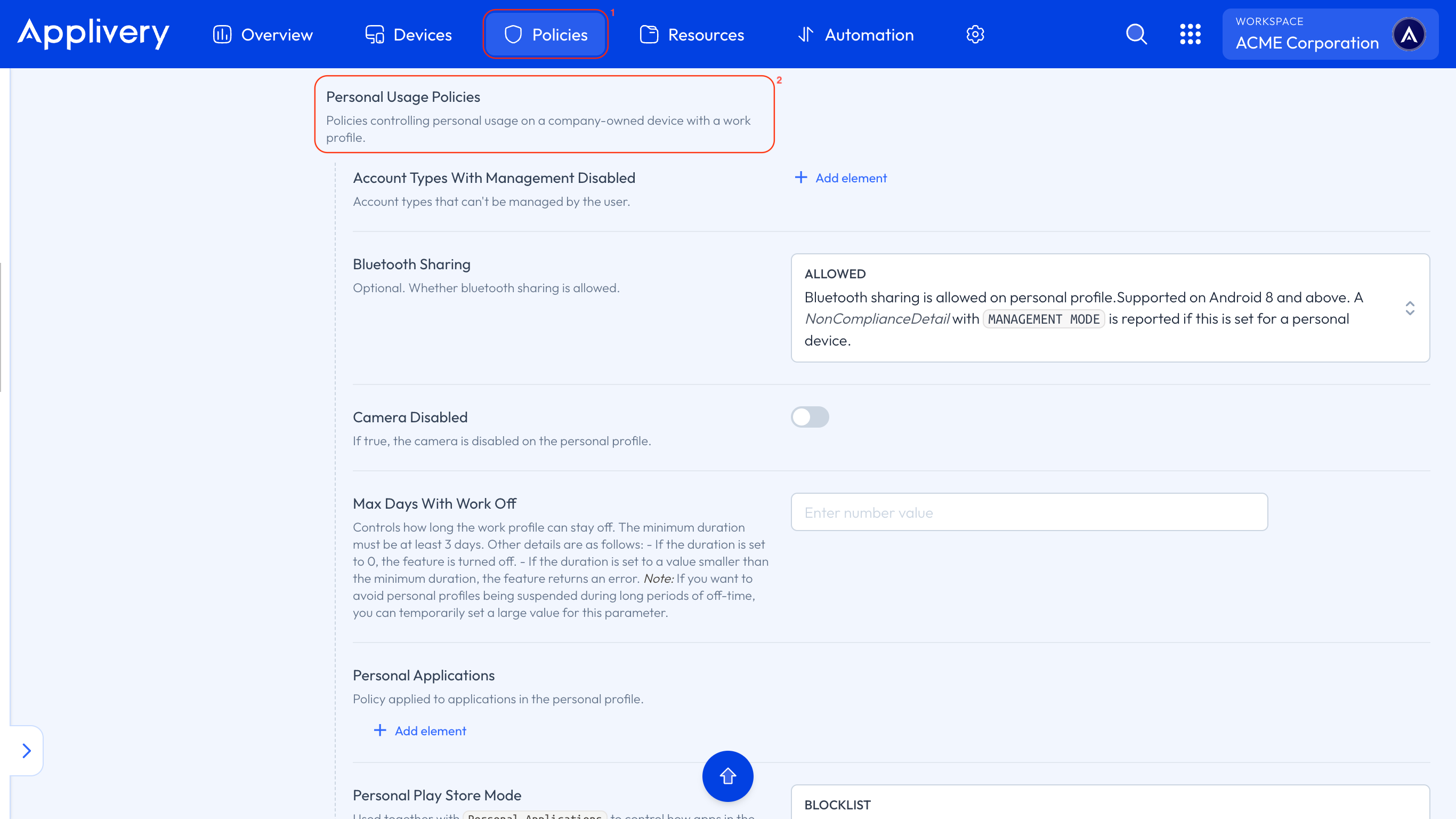 personal usage policies
