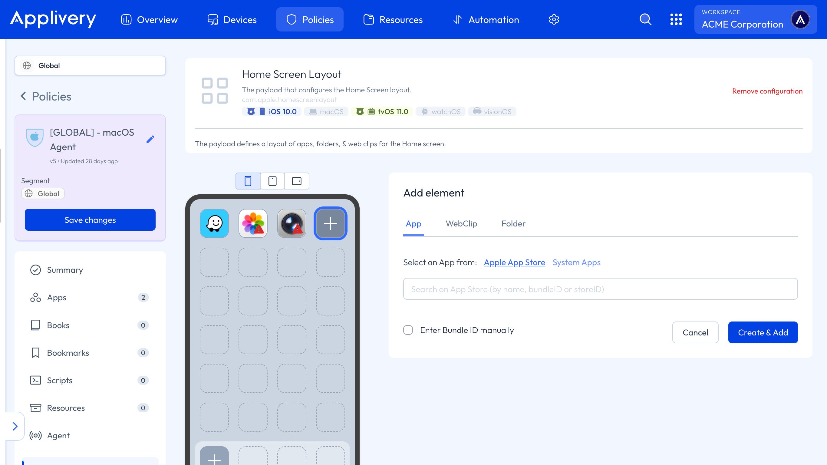home screen layout configuration