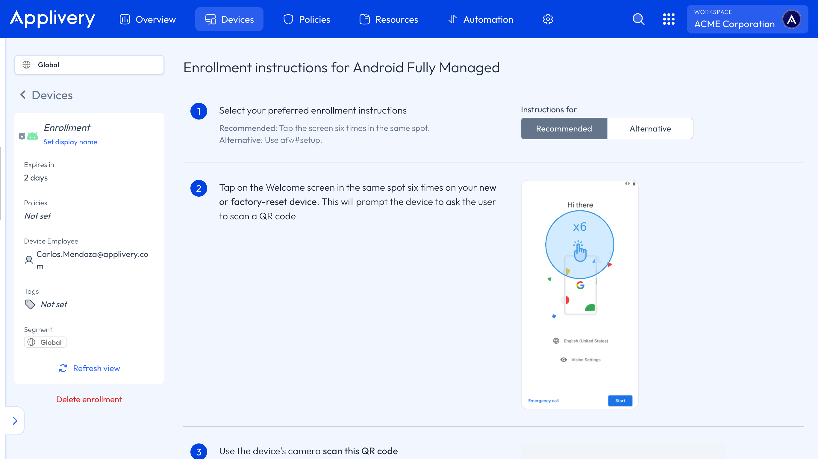 android manual enrollment instructions