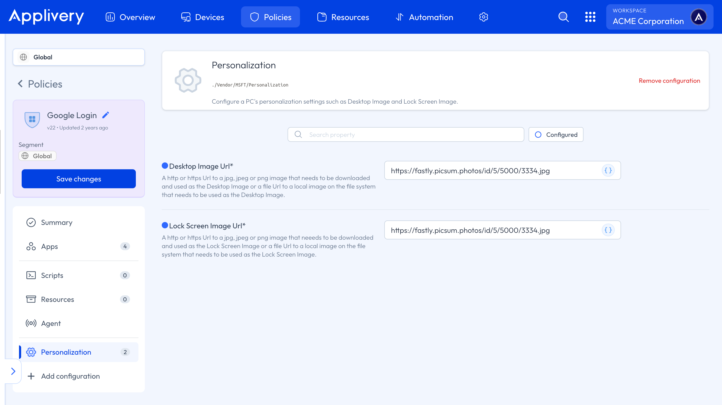 personalization settings