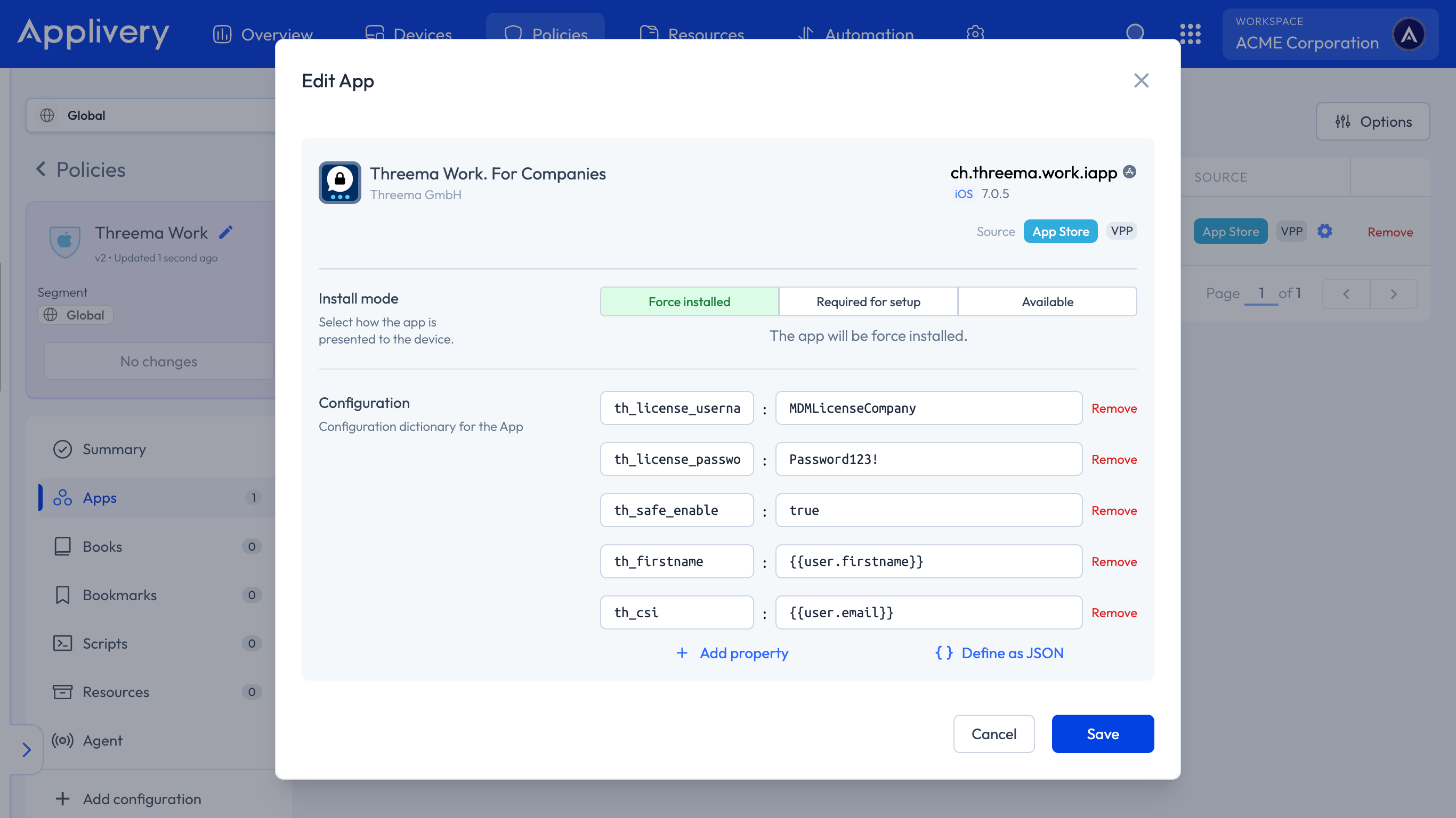 threma appe configuration