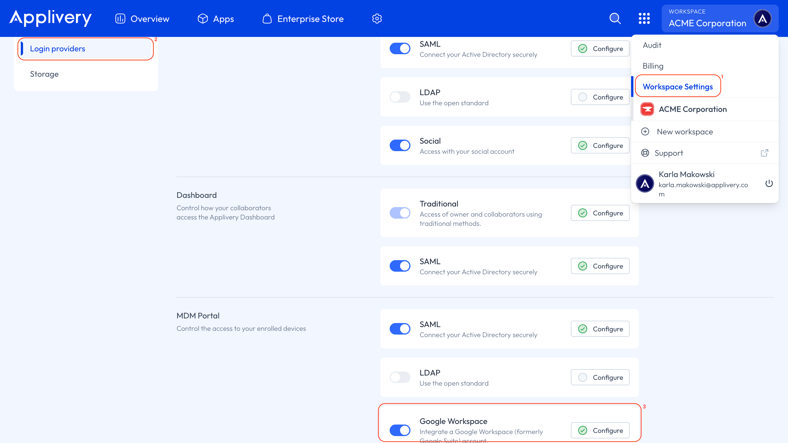 google Workspace login provider