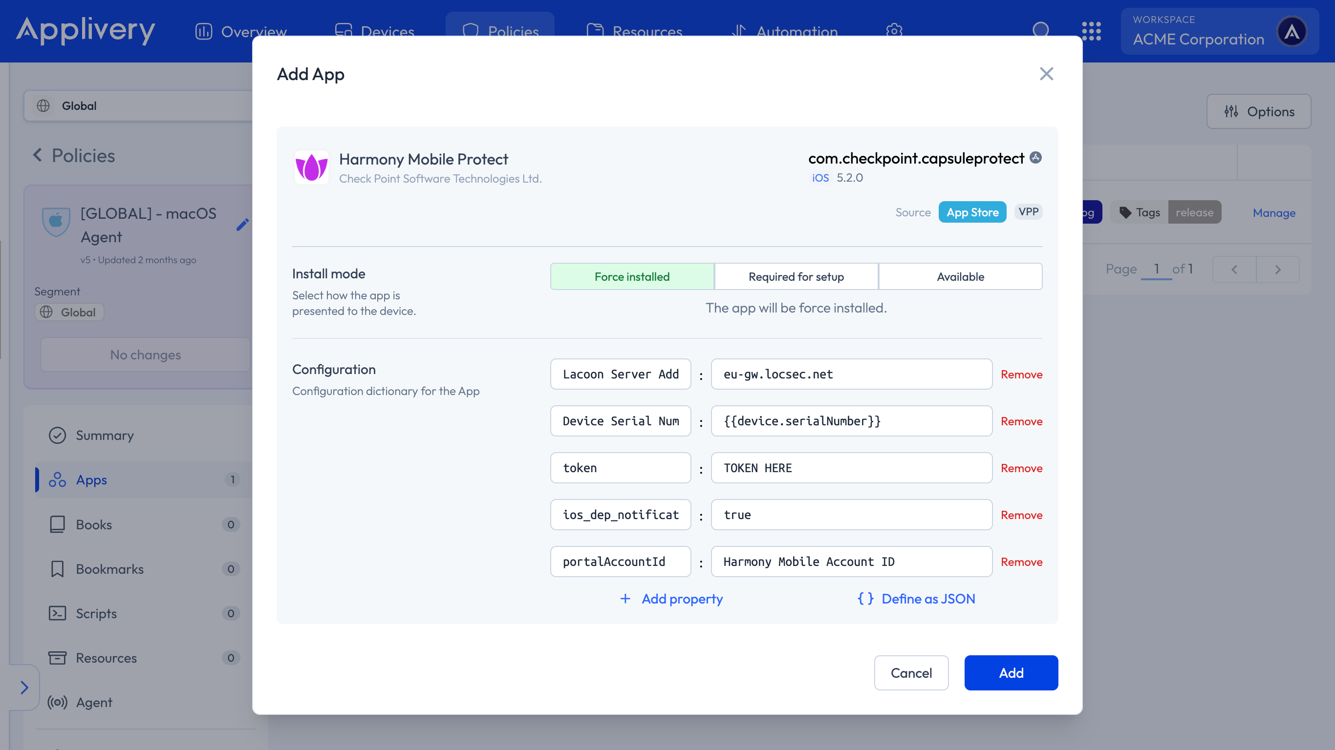 harmony mobile protect configuration
