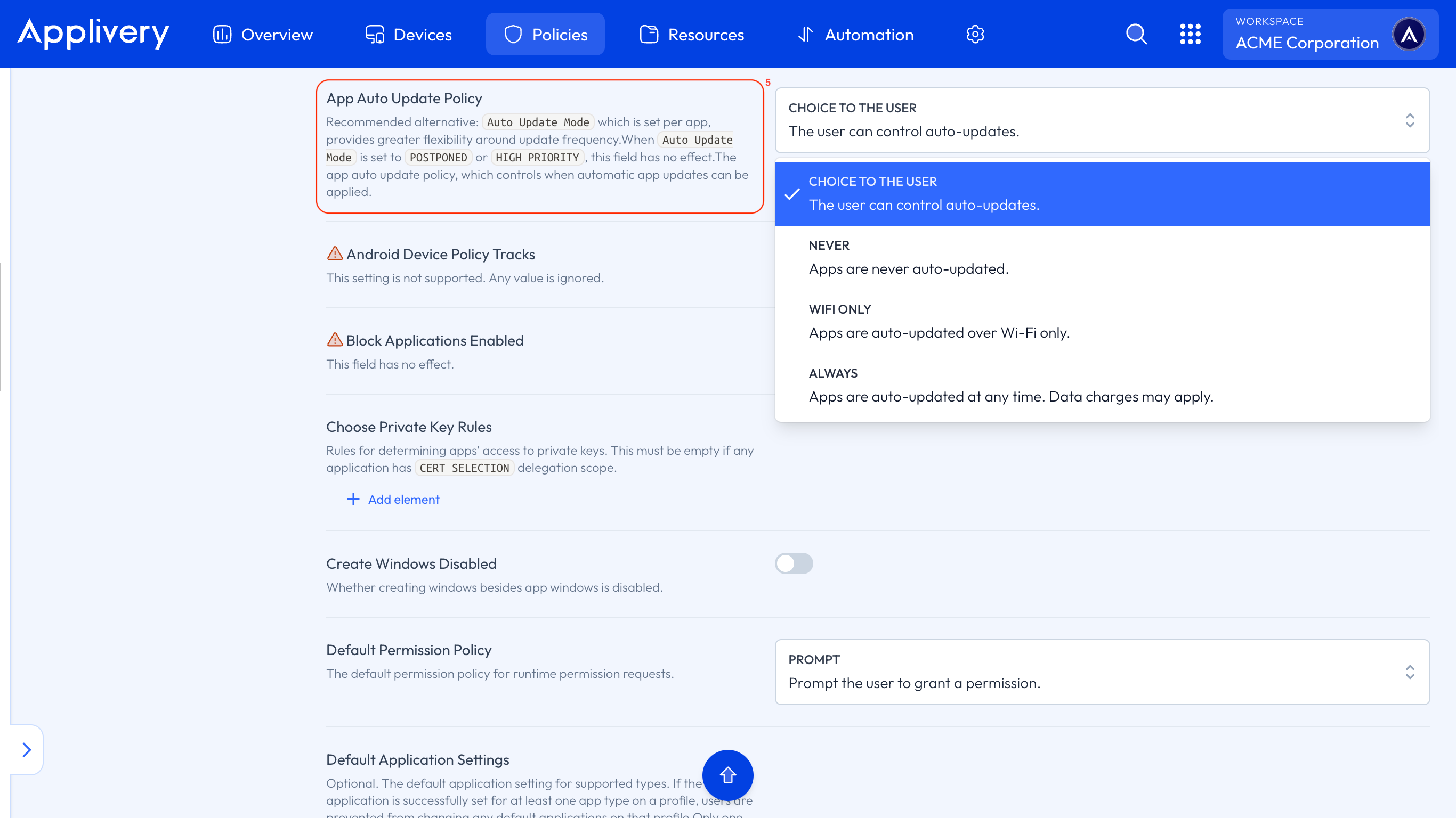 app auto update policy