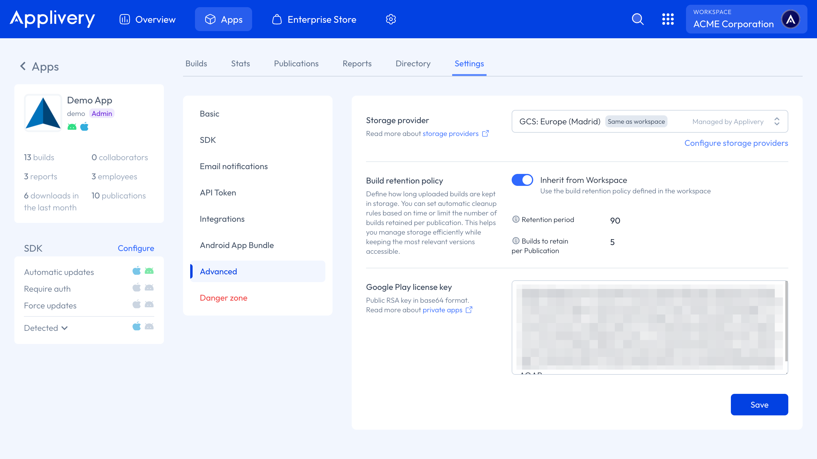 build retention period app