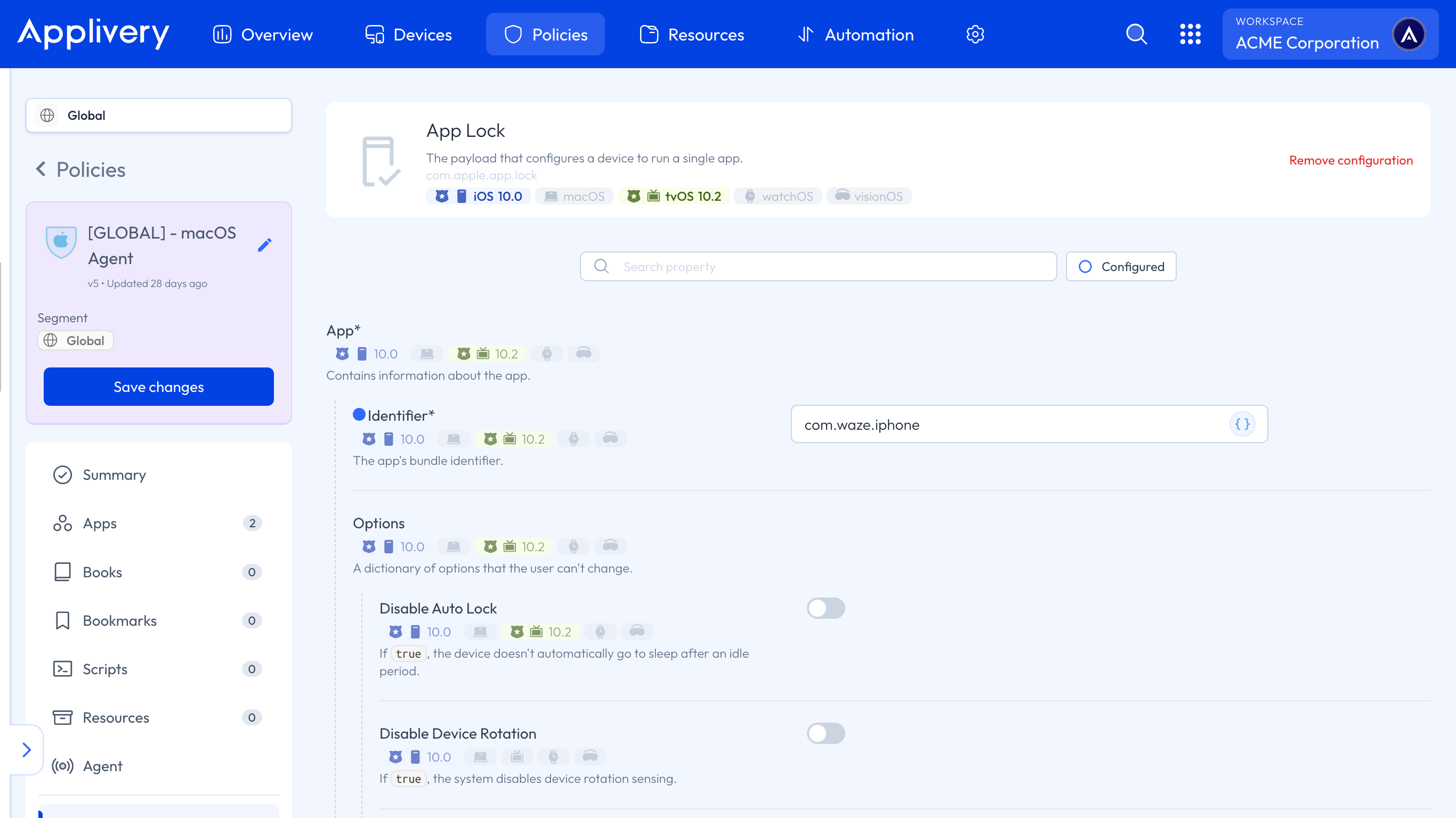 app lock configuration 