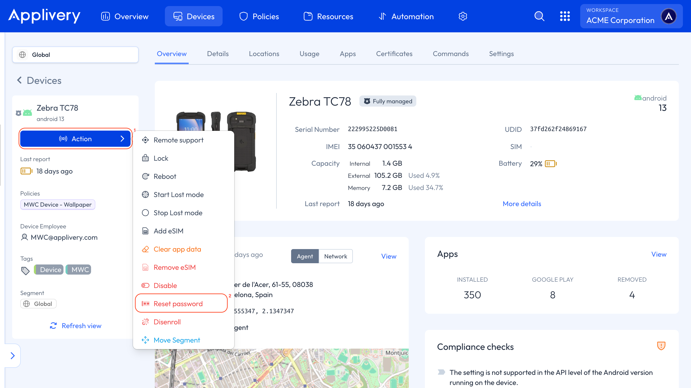 action reset password