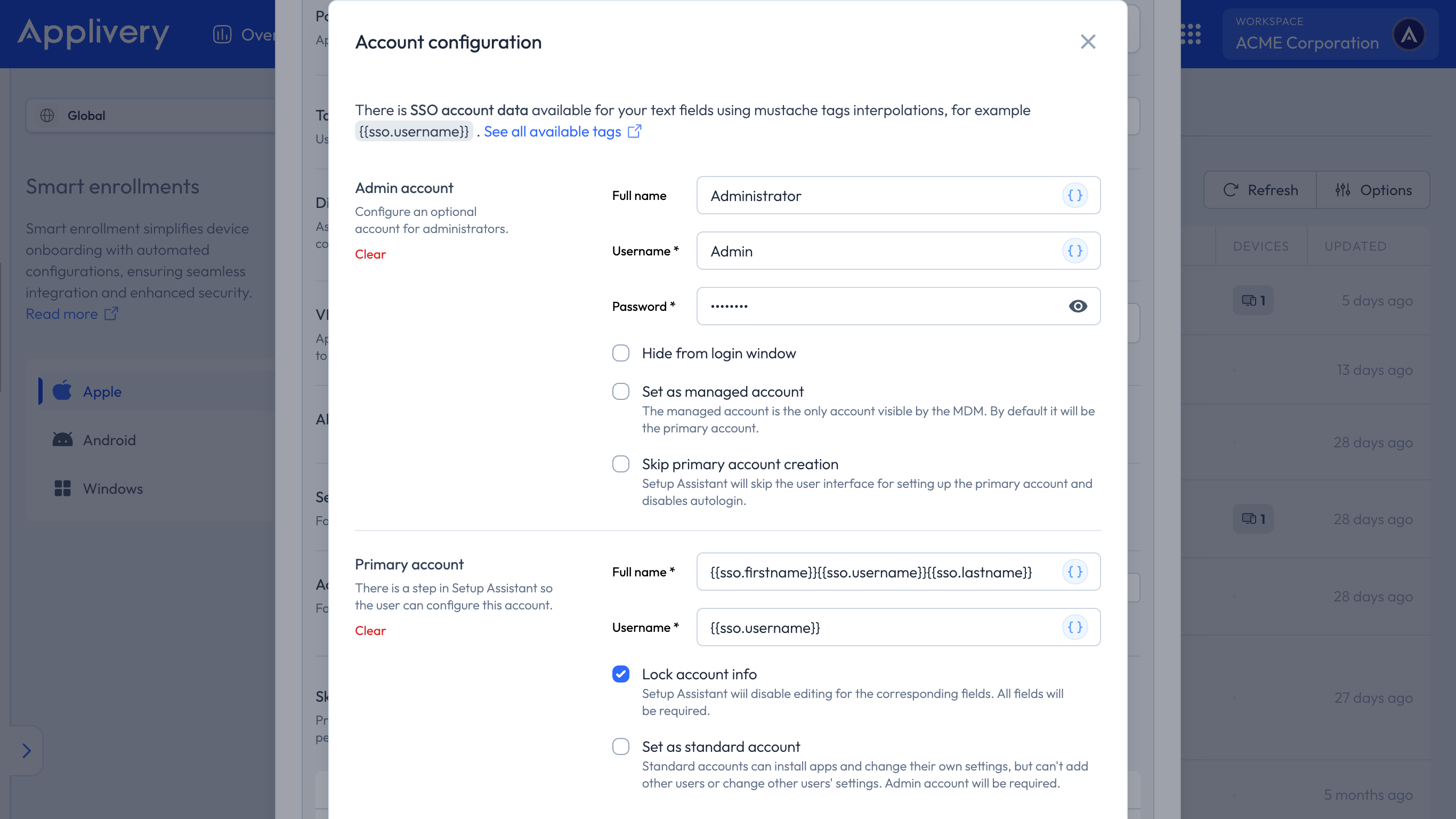 account configuration