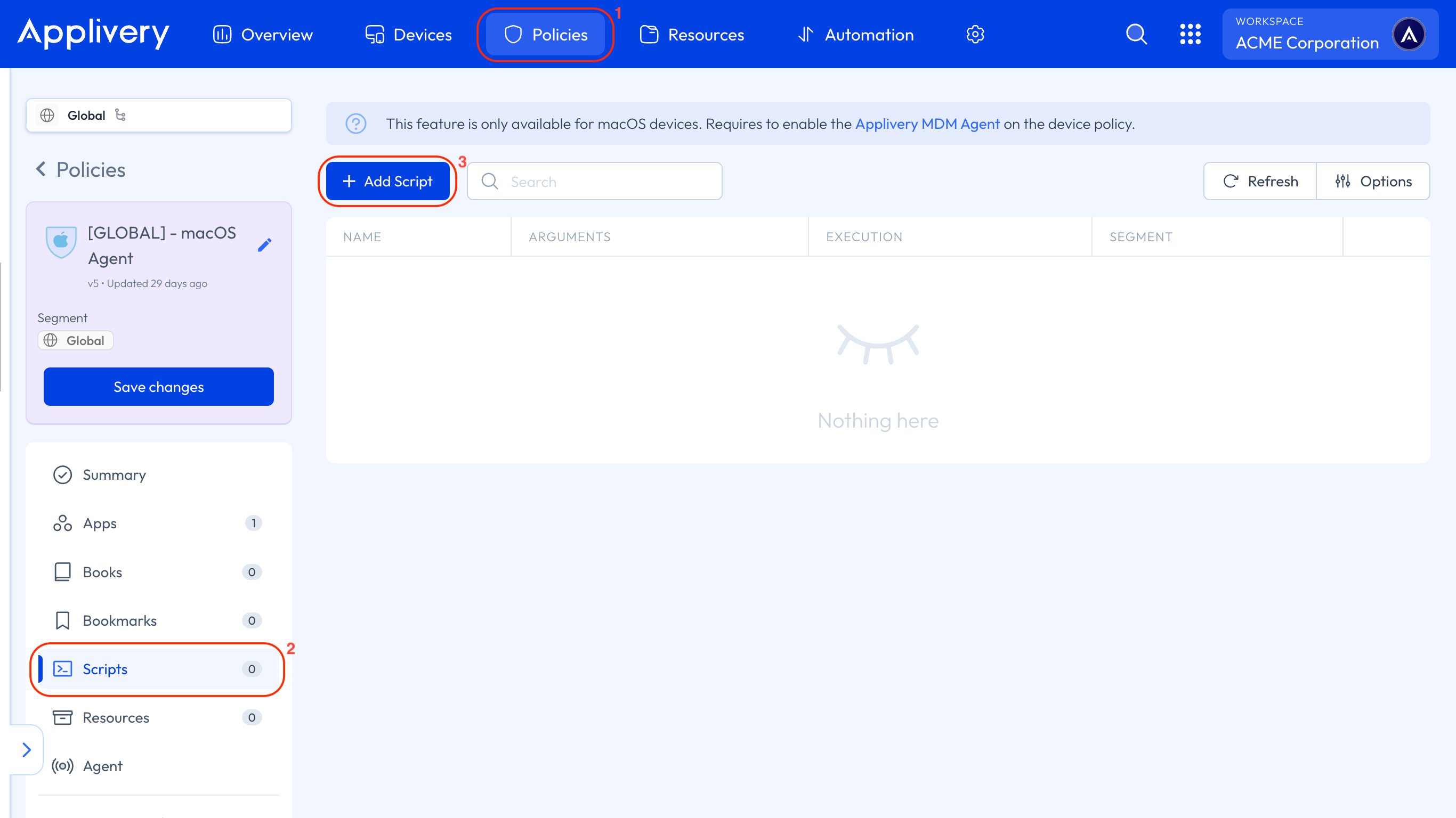 add script to policy