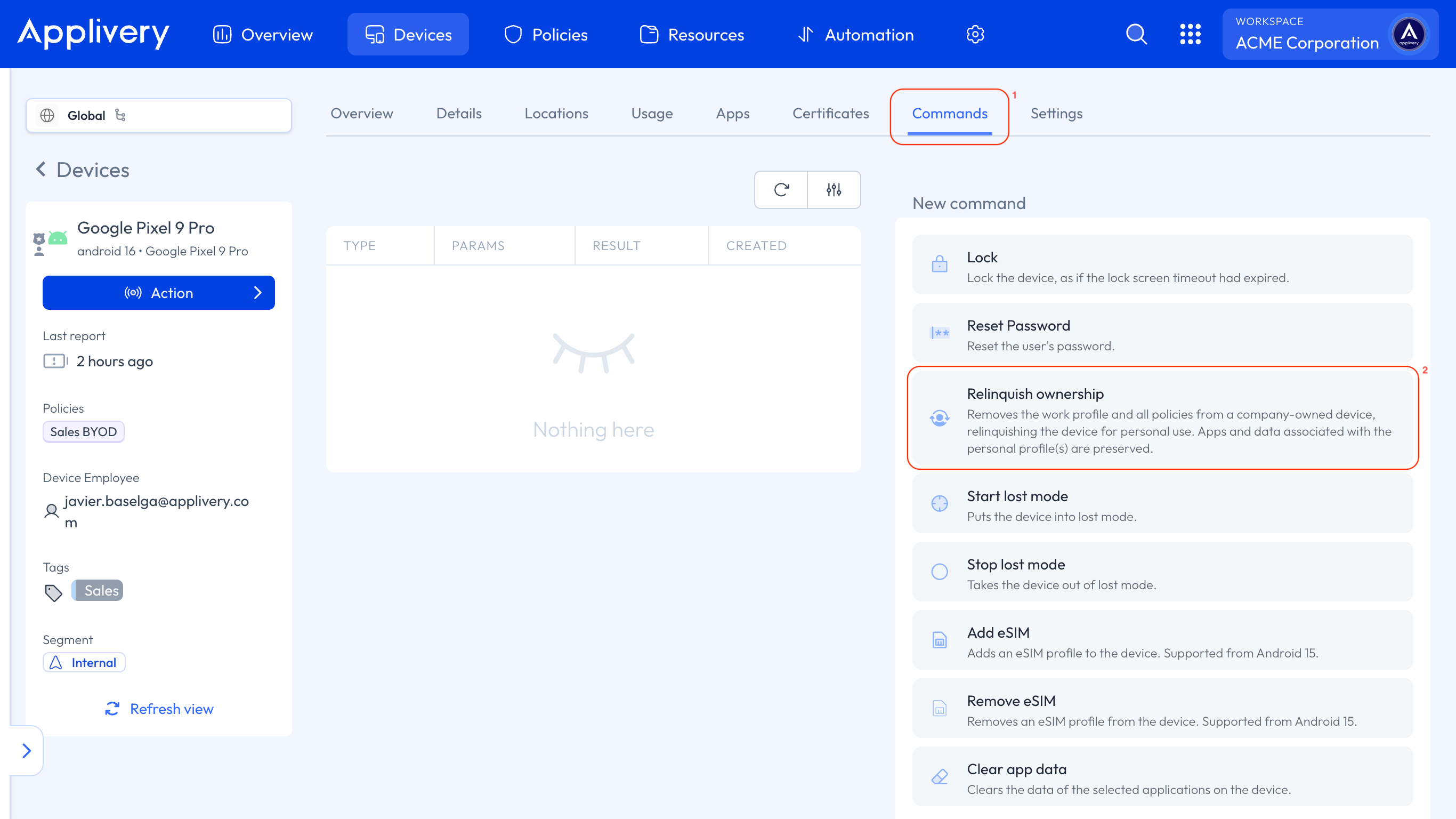 action relinquish ownership