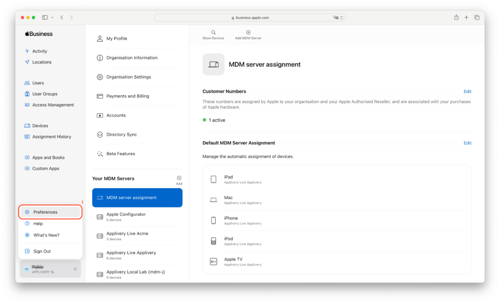 Apple Business Manager Preferences | Applivery