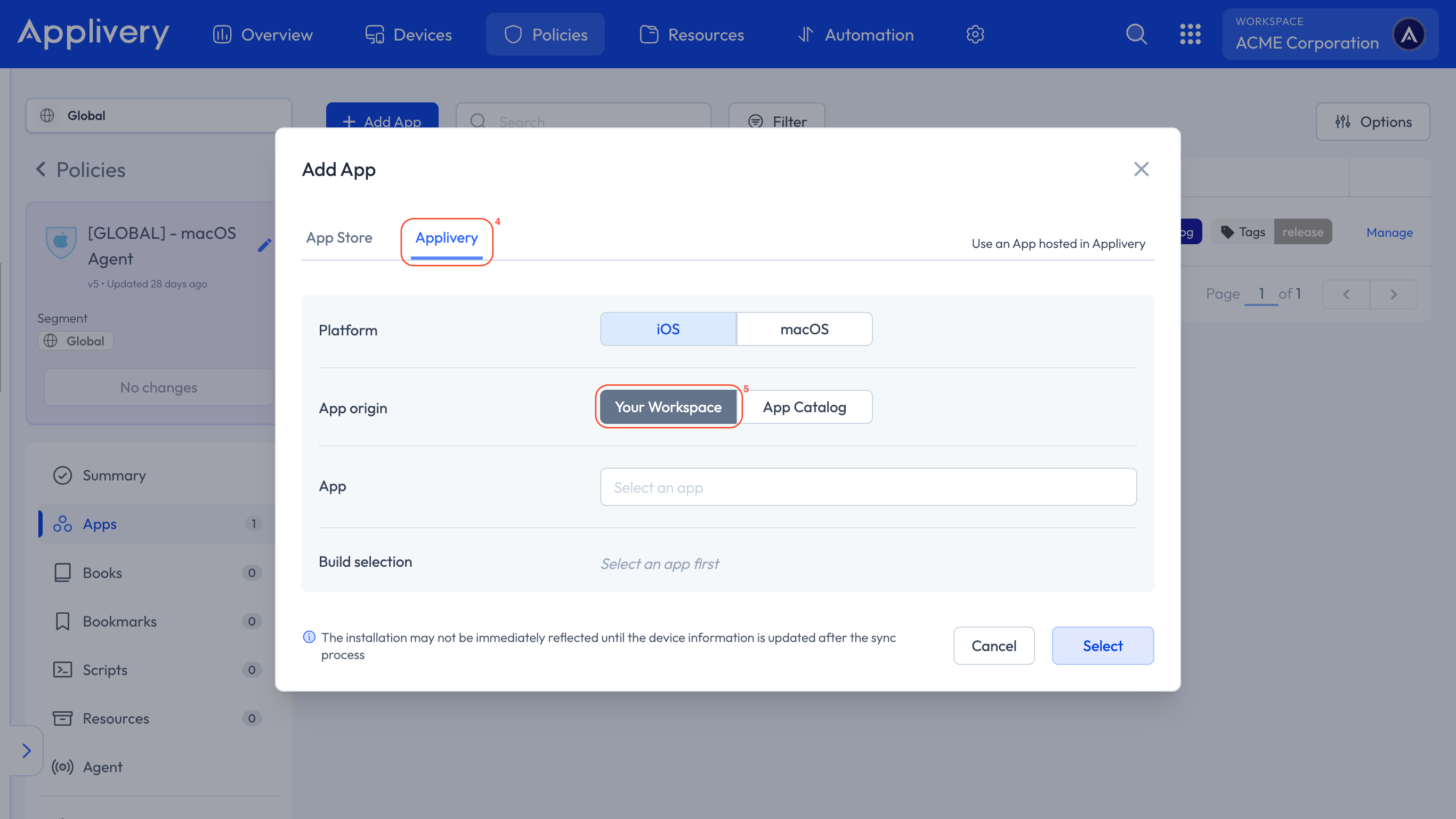 app from your workspace
