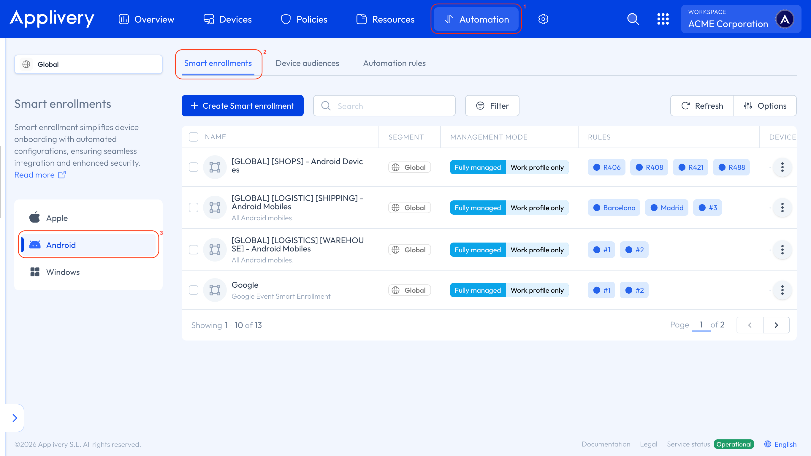 create android smart enrollment