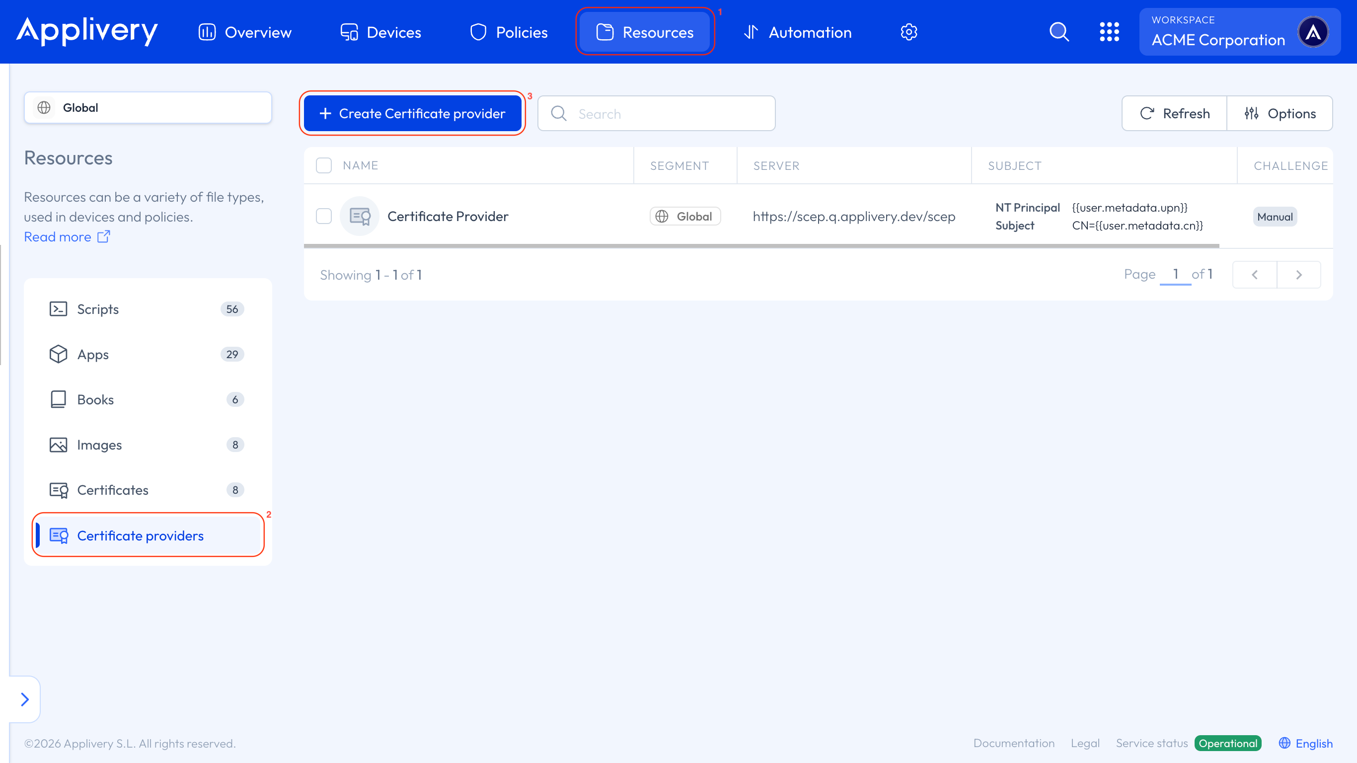 configure certificate provider