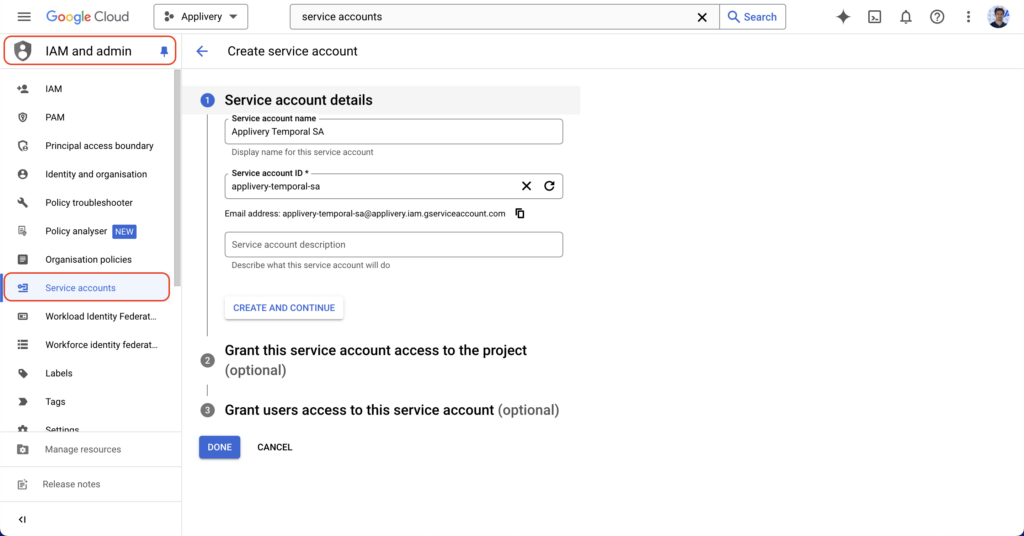 step1-gcp-serviceaccount-001 | Applivery