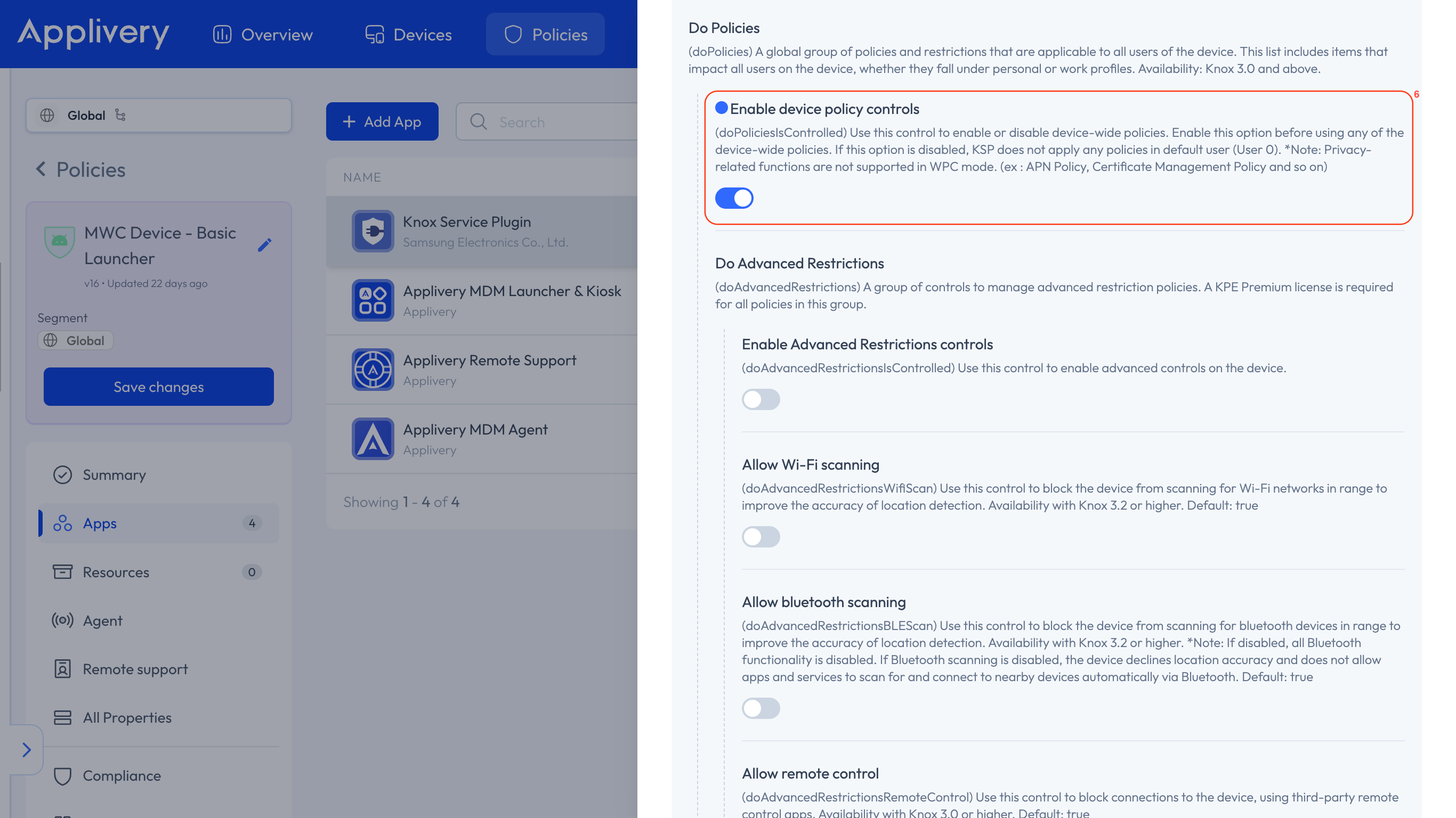 enable device policy controls