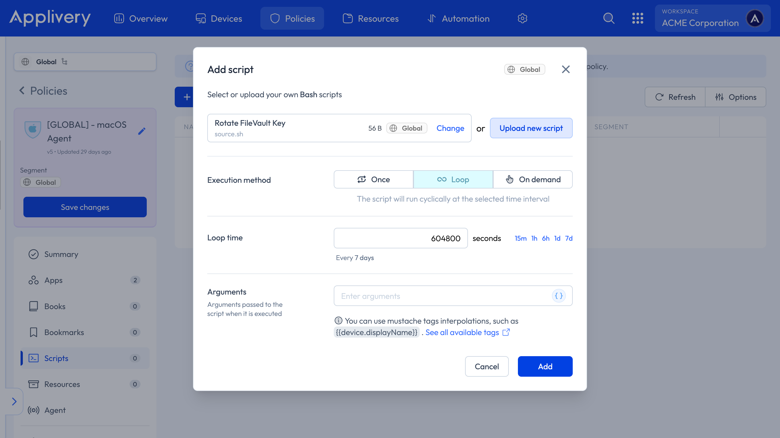 add script to policy