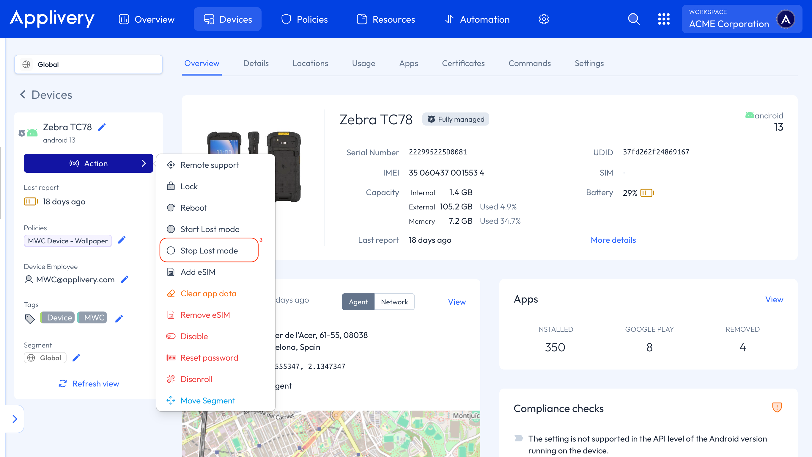 action stop lost mode