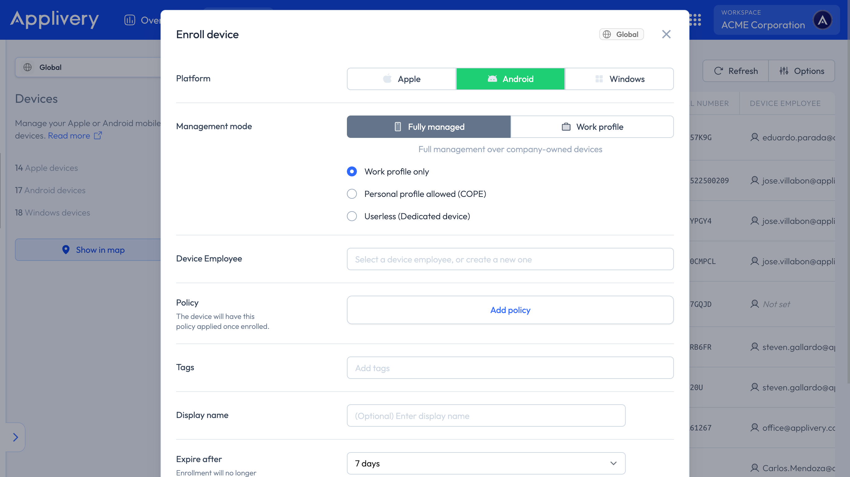 android manual enrollment