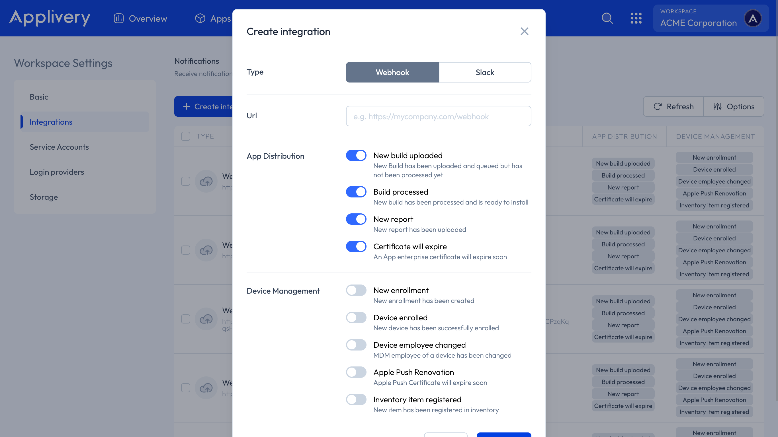 webhook configuration