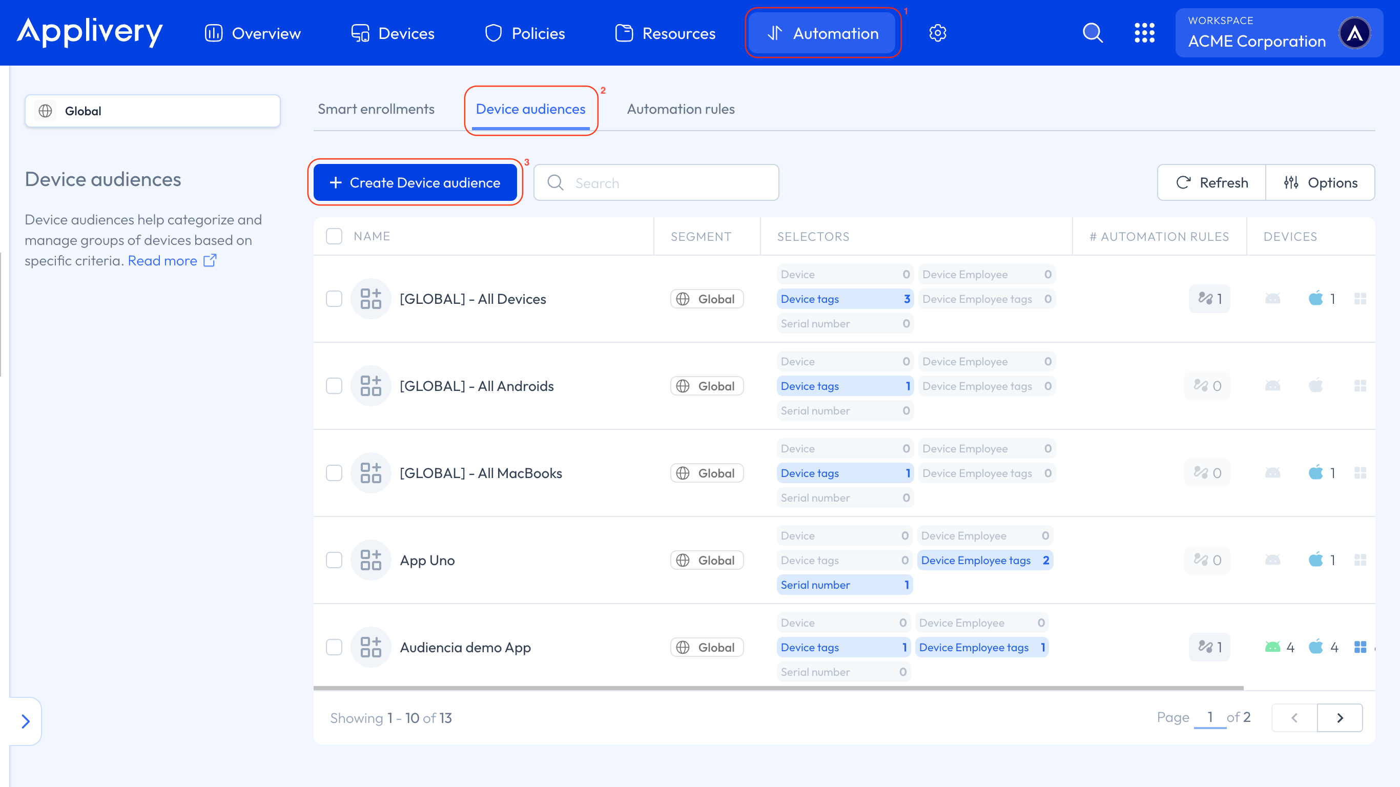 create device audience