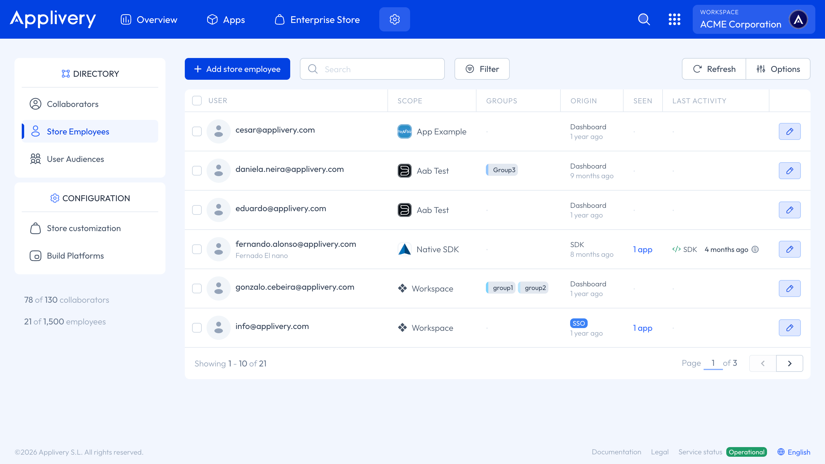 employees app distribution